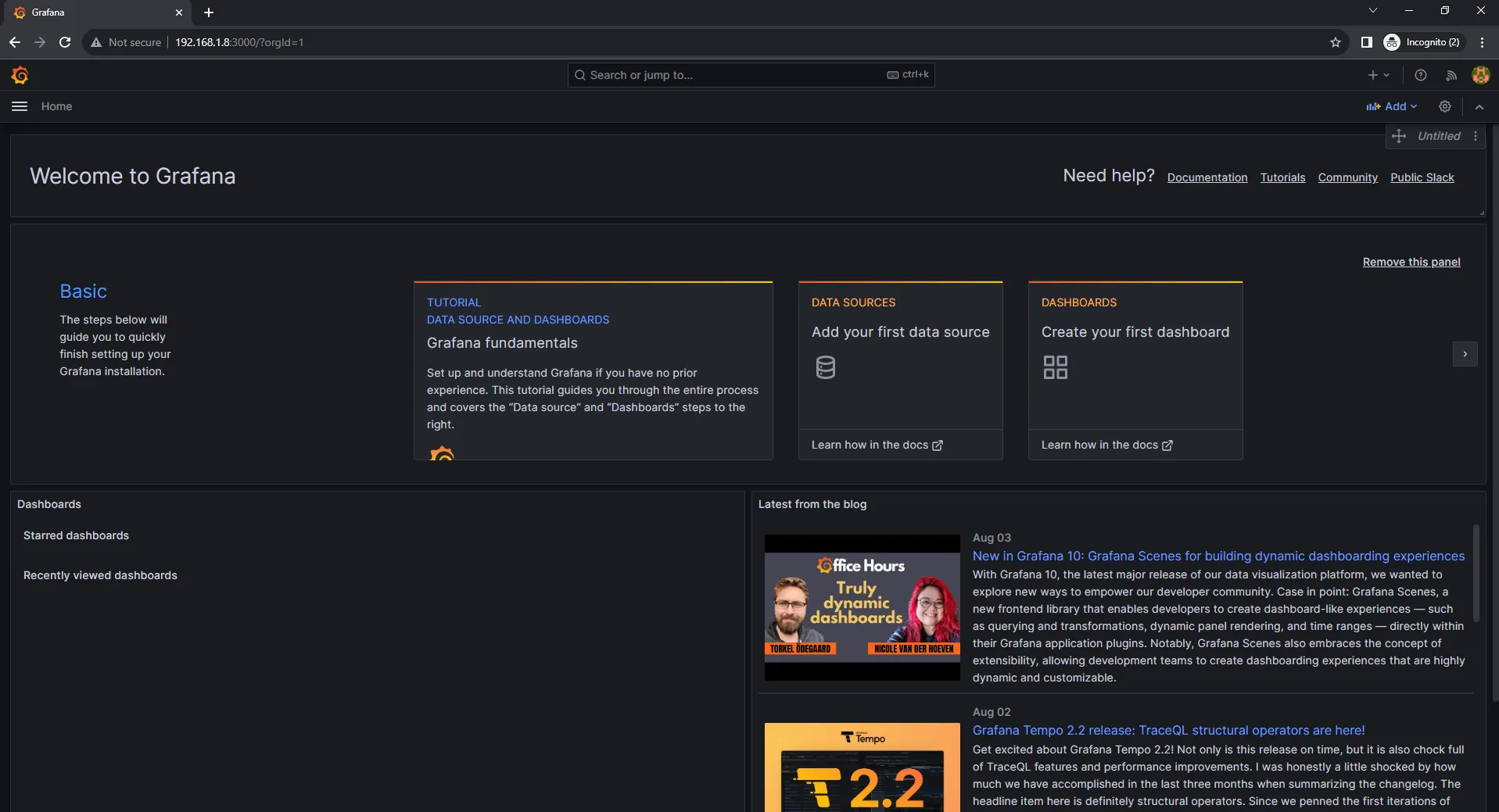 tampilan grafana dashboard