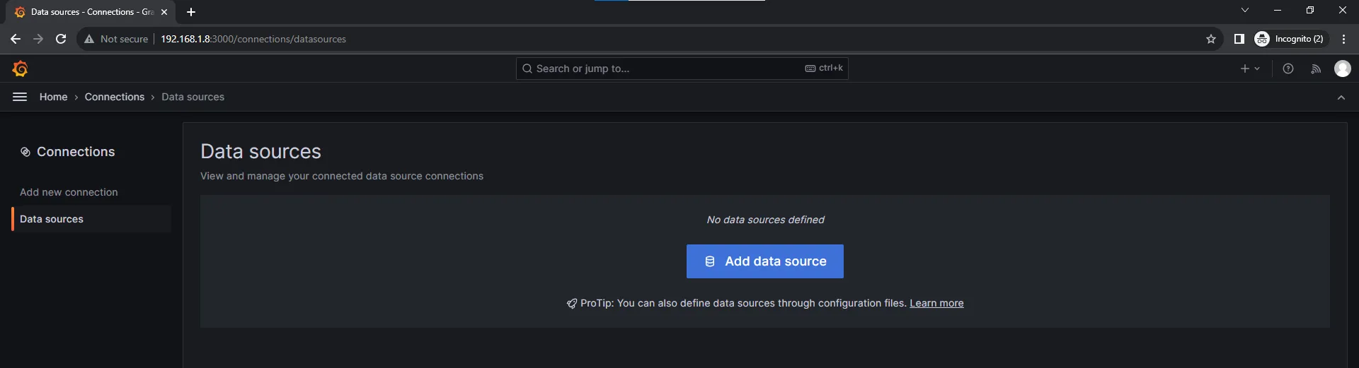 grafana data source dashboard