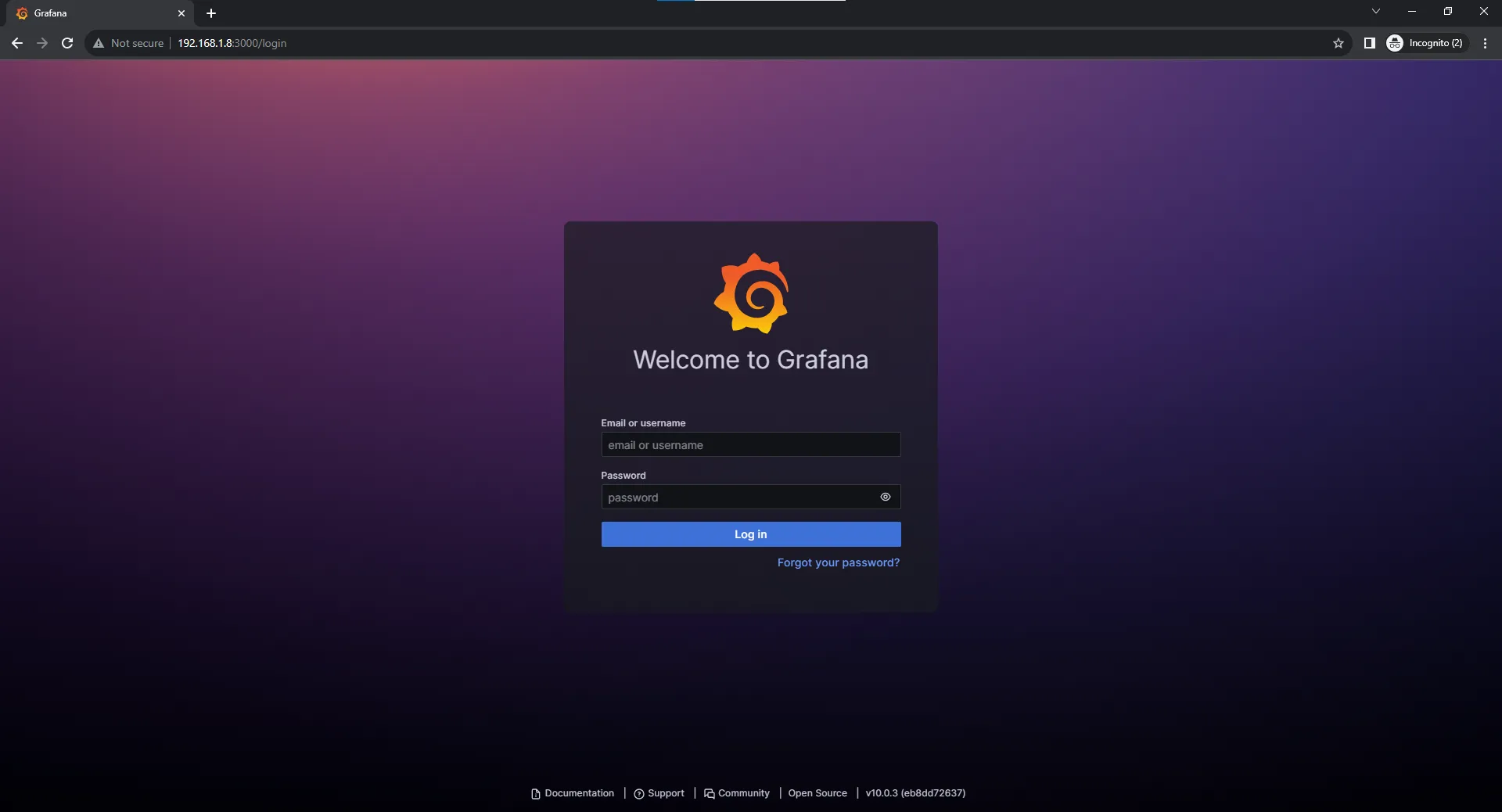 grafana login dashboard